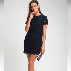 Take Me to Brunch Navy Blue Lace Shift Dress